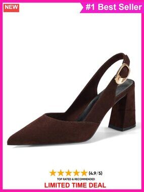 Genuine Suede Pointed Toe Slingback Block Heel Pumps